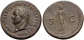 Titus, 79-81. Sestertius (Orichalcum, 34 mm, 25.98 g, 7 h), Rome, 80-81. IMP T CAES VESP AVG P M TR P P P COS VIII Laureate head of Titus to left. Rev...