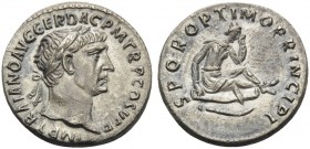 Trajan, 98-117. Denarius (Silver, 18 mm, 2.96 g, 6 h), Rome, 103-111. IMP TRAIANO AVG GER DAC P M TR P COS V P P Laureate head of Trajan to right. Rev...
