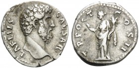 Aelius, Caesar, 136-138. Denarius (Silver, 17 mm, 3.39 g, 7 h), Rome, 137. L AELIVS CAESAR Bare head of Aelius to right. Rev. TR POT COS II Felicitas ...