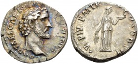 Antoninus Pius, 138-161. Denarius (Silver, 17 mm, 3.35 g, 6 h), Rome, 138. IMP T AEL HADRI ANTONINVS Bare head of Antoninus Pius to right. Rev. AVG PI...