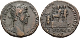 Lucius Verus, 161-169. Sestertius (Orichalcum, 30 mm, 23.26 g, 11 h), Rome, 163-164. L AVREL VERVS - AVG ARMENIACVS Laureate head of Lucius Verus to r...