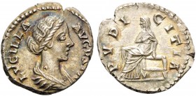 Lucilla, Augusta, 164-182. Denarius (Silver, 18 mm, 2.93 g, 1 h), struck under Marcus Aurelius and Lucius Verus, Rome, 161-167. LVCILLA AVGVSTA Draped...