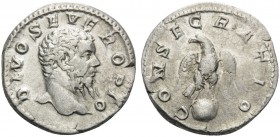Divus Septimius Severus, died 211. Denarius (Silver, 18 mm, 3.22 g, 12 h), Consecration issue, struck under Caracalla, Rome, 211. DIVO SEVERO PIO Bare...