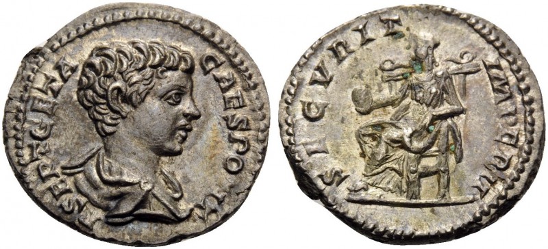 Geta, 209-211. Denarius (Silver, 19 mm, 3.25 g, 6 h), Struck under Septimius Sev...