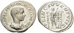 Diadumenian, as Caesar, 217-218. Denarius (Silver, 20 mm, 2.33 g, 6 h), Rome. M OPEL ANT DIADVMENIAN CAES Draped bust of Diadumenian to right. Rev. PR...