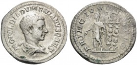 Macrinus, with Diadumenian as Caesar, 217-218. Denarius (Silver, 19 mm, 2.71 g, 12 h), Rome, 217. M OPEL ANT DIADVMENIAN CAES Bareheaded, draped, and ...