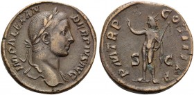 Severus Alexander, 222-235. Sestertius (Orichalcum, 30 mm, 18.95 g, 12 h), Rome, 231. IMP ALEXAN-DER PIVS AVG Laureate bust of Severus Alexander to ri...