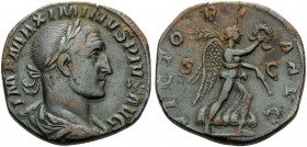 Maximinus I, 235-238. Sestertius (Orichalcum, 27 mm, 17.16 g, 12 h), Rome, 236-237. IMP MAXIMINVS PIVS AVG Laureate, draped and cuirassed bust of Maxi...