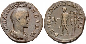 Maximus, Caesar, 235/6-238. Sestertius (Orichalcum, 31 mm, 22.02 g, 1 h), Struck under Maximinus I, Rome, 236-237. MAXIMVS CAES GERM Bare headed and d...