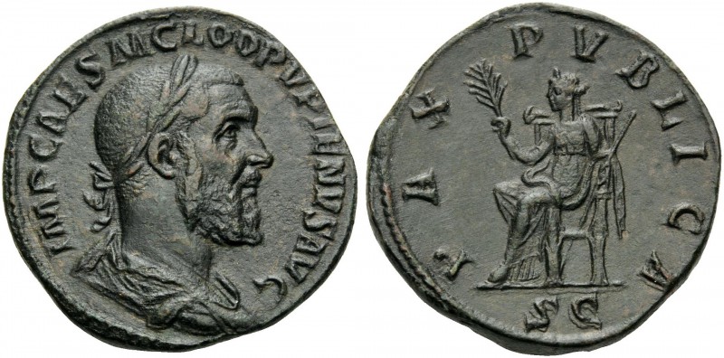 Pupienus, 238. Sestertius (Orichalcum, 30 mm, 19.53 g, 12 h), Rome. IMP CAES M C...