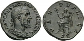Pupienus, 238. Sestertius (Orichalcum, 30 mm, 19.53 g, 12 h), Rome. IMP CAES M CLOD PVPIENVS AVG Laureate, draped, and cuirassed bust of Pupienus to r...
