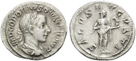 Gordian III, 238-244. Denarius (Silver, 20 mm, 3.11 g, 12 h), Rome, 240. IMP GORDIANVS PIVS FEL AVG Laureate, draped and cuirassed bust of Gordian to ...