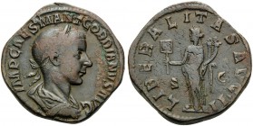 Gordian III, 238-244. Sestertius (Orichalcum, 30 mm, 19.93 g, 12 h), Rome, 239. IMP CAES M ANT GORDIANVS AVG Laureate, draped, and cuirassed bust of G...