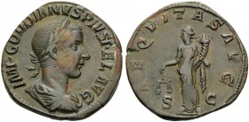 Gordian III, 238-244. Sestertius (Orichalcum, 29 mm, 15.23 g, 12 h), Rome, 240-241. IMP GORDIANVS PIVS FEL AVG Laureate, draped, and cuirassed bust ri...