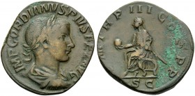 Gordian III, 238-244. Sestertius (Orichalcum, 29 mm, 17.17 g, 1 h), Rome, 240. IMP GORDIANVS PIVS FEL AVG Laureate, draped and cuirassed bust of Gordi...