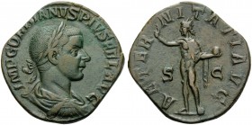 Gordian III, 238-244. Sestertius (Orichalcum, 30 mm, 13.94 g, 12 h), Rome, 240. IMP GORDIANVS PIVS FEL AVG Laureate, draped and cuirassed bust of Gord...