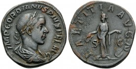 Gordian III, 238-244. Sestertius (Orichalcum, 30 mm, 21.98 g, 12 h), Rome, 240-243. IMP GORDIANVS PIVS FEL AVG Laureate, draped and cuirassed bust of ...
