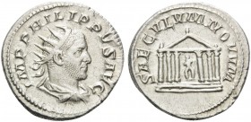 Philip I, 244-249. Antoninianus (Silver, 22 mm, 4.39 g, 12 h), Rome, 249. IMP PHILIPPVS AVG Radiate, draped, and cuirassed bust of Philip to right. Re...