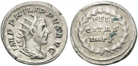 Philip I, 244-249. Antoninianus (Silver, 22 mm, 4.88 g, 6 h), Rome, 247-249 AD. IMP PHILIPPVS AVG Radiate, draped, and cuirassed bust of Philip I to r...