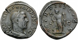 Philip I, 244-249. Sestertius (Orichalcum, 30 mm, 19.47 g, 1 h). IMP M IVL PHILIPPVS AVG Laureate, draped, and cuirassed bust of Philip to right, seen...