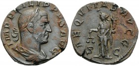 Philip I, 244-249. Sestertius (Orichalcum, 28 mm, 15.54 g, 12 h), Rome, 246. IMP PHILIPPVS AVG Laureate, draped, and cuirassed bust of Philip to right...