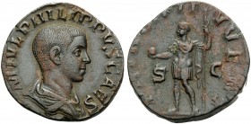 Philip II, as Caesar, 244-247. Sestertius (Orichalcum, 27 mm, 15.73 g, 12 h), Rome, 246. M IVL PHILIPPVS CAES Bare headed, draped and cuirassed bust o...