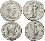 Philip I and Volusian. (Silver, 7.62 g). Lot of 2 Roman Silver Antoniniani. 1. Philip I. AR Antoninianus, 23 mm, 4.13 g, 6h. RIC 28(c). 2. Volusian. A...