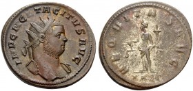 Tacitus, 275-276. Antoninianus (Billon, 23 mm, 5.12 g, 1 h), Rome, 3rd officina, 275. IMP C M CL TACITVS AVG Radiate bust of Tacitus to right, with sl...