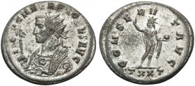 Probus, 276-282. Antoninianus (Billon, 24 mm, 4.37 g, 6 h), Ticinum, 278. IMP C M AVR PROBVS AVG Radiate bust of Probus to left, draped in imperial ma...