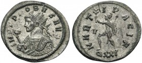 Probus, 276-282. Antoninianus (Silver, 23 mm, 3.66 g, 12 h), Ticinum, 280. IMP C PROBVS AVG Radiate and mantled bust of Probus to left, holding eagle-...