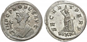 Probus, 276-282. Antoninianus (Billon, 24 mm, 3.95 g, 6 h), Ticinum, 282 AD. IMP C PROBVS AVG Radiate bust left, wearing imperial mantle, holding scep...
