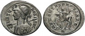 Probus, 276-282. Antoninianus (Billon, 25 mm, 3.77 g, 6 h), Cyzicus mint, 1st officina, 276-277 AD. VIRTVS P-ROBI AVG Radiate, helmeted and cuirassed ...