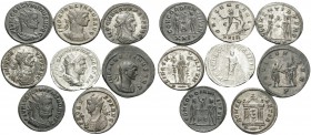 ROMAN. (Billon, 31.57 g). Lot of 8 Roman Antoniniani. A silver Caracalla, 2 silvered Aurelian, 3 silvered Probus and 2 AE Constantius I as Caesar. Ave...