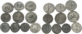 ROMAN. (Billon, 33.16 g). Lot of 10 AE and lightly silvered Antoniniani. 1 Salonina, 1 left facing Claudius Gothicus, 1 Quintillus, 2 Aurelian, 3 Prob...