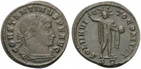 Constantine I, 307/310-337. Follis (Bronze, 22 mm, 3.34 g, 6 h), Ticinum, 312-313. CONSTANTINVS P F AVG Laureate, cuirassed bust of Constantine to rig...