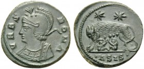 Commemorative Series, 330-354. Follis (Bronze, 18 mm, 2.82 g, 6 h), Siscia, 1st officina. VRBS ROMA Helmeted and mantled bust of Roma left. Rev. ·ASIS...