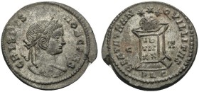 Crispus, Caesar, 316-326. Follis (Bronze, 19 mm, 3.00 g, 12 h), Lugdunum, 322-323. CRISPVS NOB CAES Laureate head of Crispus to right. Rev. BEATA TRAN...
