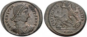 Constantius II, 337-361. Double Centenionalis (Bronze, 24 mm, 9.15 g, 11 h), Heraclea, 351-355. D N CONSTAN-TIVS P F AVG Diademed, draped and cuirasse...