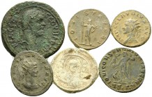 VARIA. (36.89 g). Lot of 6 assorted pieces. 1 AE of Septimius Severus from Caesarea in Cappadocia, 2 Antoniniani of Gallienus, 1 left facing Claudius ...