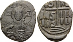 Anonymous Folles, time of Romanus III, circa 1028-1034. (Bronze, 30 mm, 12.31 g, 5 h), Constantinople. EMMANOYHΛ / IC XC Facing bust of Christ Pantokr...