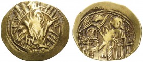 Michael VIII Palaeologus, as Emperor of Nicaea, 1258-1261. Hyperpyron (Gold, 24 mm, 4.02 g, 6 h), Constantinople, 1261-1282. The Virgin orans within c...