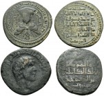 ISLAMIC. (Bronze, 24.38 g). Lot of Two early Arabic Coins. 1 . ARTUQIDS in MARDIN , Nasir ad-Din Artuq Arslan. AE Dirhem, 30 mm, 14.08 g, 4h. S/S 43. ...