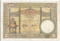 French Indochina 100 Piastres 1925 -1939 (ND)
P# 51d; # 233; With tears & pinholes; F
