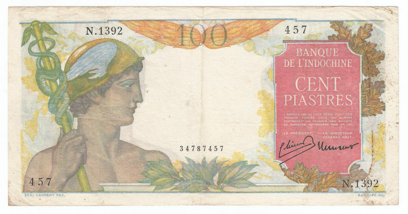 French Indochina 100 Piastres 1947
P# 82a; # 457; VF