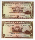 Hong Kong 2 x 5 Dollars 1972 & 1975
P# 181e; 181f; XF-AUNC