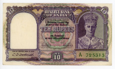 India 10 Rupees 1943 (ND)
P# 24; # E/71 725313; VF /XF-