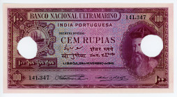 India Portuguese 100 Rupias 1945
P# 39; # 141347; Hole Cancelled; UNC