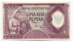 Indonesia 5000 Rupiah 1958
P# 64; #BA008035; UNC
