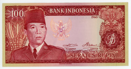 Indonesia 100 Rupiah 1960
P# 86a; # FAK055542; Watermark: Sukarno; XF
