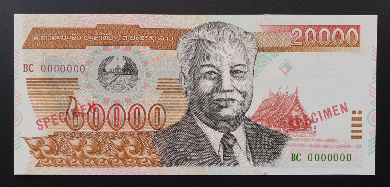 Lao 20000 Kip 2002 Specimen
P# 36s; UNC